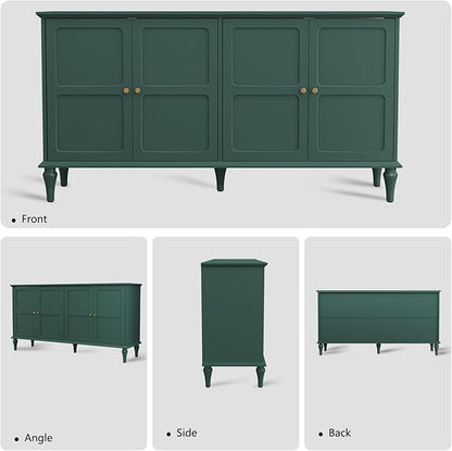 ARTPOWER 58'' Mid-Century Modern Buffet Storage Cabinet with 4 Doors and Adjustable Shelves, Accent Style Sideboard for Entryway, Dining Room, Living Room, Green