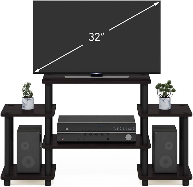 Furinno Turn-N-Tube No Tools Entertainment Center, Round, Square corner, Dark Walnut,11257DWN