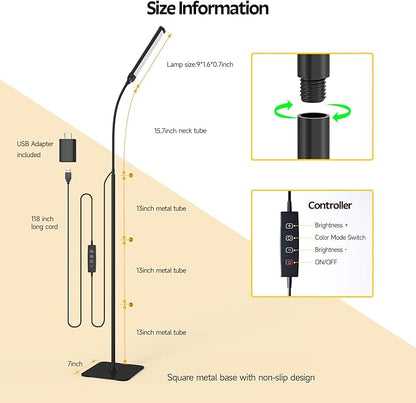 LED Floor Lamp, Reading Lamps Adjustable Stepless Colors & Brightness Standing Lamp, Nail Tech Lamp, Lash Light for Eyelash