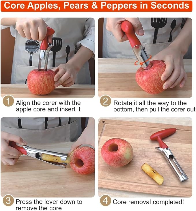Apple Corer Tool, Apple Core Removal, Stainless Steel Apple Core Remover Tool, Easy to Grip, Easy to Use