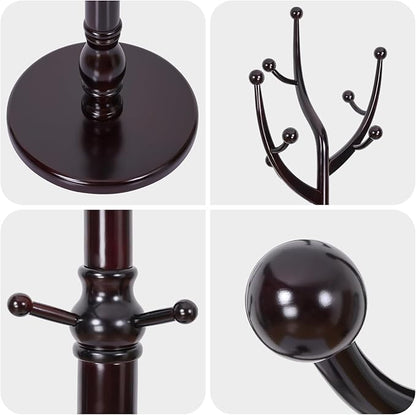 Bekrvio Tree Coat Rack Freestanding with Round Base, Unique Coat Hanger Stand, Heavy Duty Standing Coat Rack Clothes Stand for Winter Jacket, Hat, Entryway/Hallway/Bedroom, Red Brown