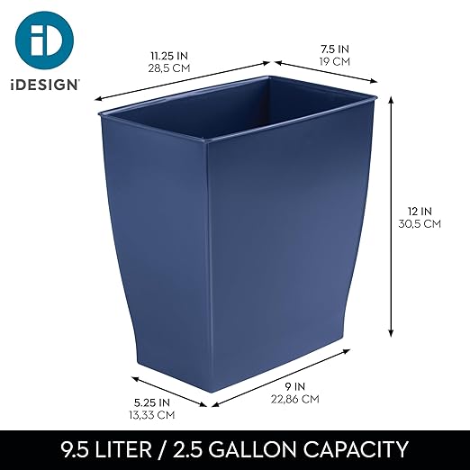 iDesign Small Plastic Bathroom Trash Can, Slim Rectangle Garbage Bin for Bedroom, Office, Dorm, 4-Pack, Navy Blue