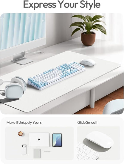 YSAGi Leather Desk Protector, Office Mat, Large Mouse Mat, Non-Slip PU Leather Blotter, Laptop Desk Pad, Waterproof Writing Pad for Office and Home (White, 35.4" x 17")