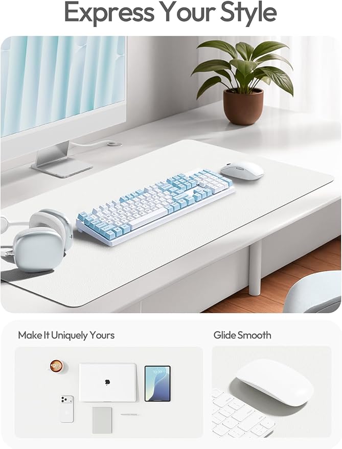 YSAGi Leather Desk Protector, Office Mat, Large Mouse Mat, Non-Slip PU Leather Blotter, Laptop Desk Mat, Waterproof Writing Pad for Office and Home(White, 63" x 17.2")