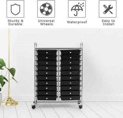 Giantex 20 Drawer Rolling Storage Cart Tools Scrapbook Paper Office School Organizer (25 x 15 x 35 Inch, Black)