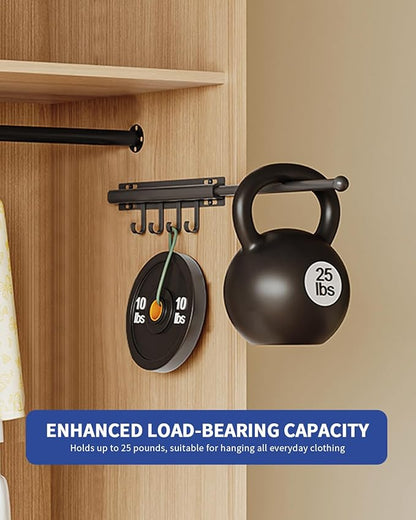 12" Valet Rod for Closet Pull Out With 4 Hooks Valet Rods for Closets (2Pack Black) Closet Valet Rod Slide Out