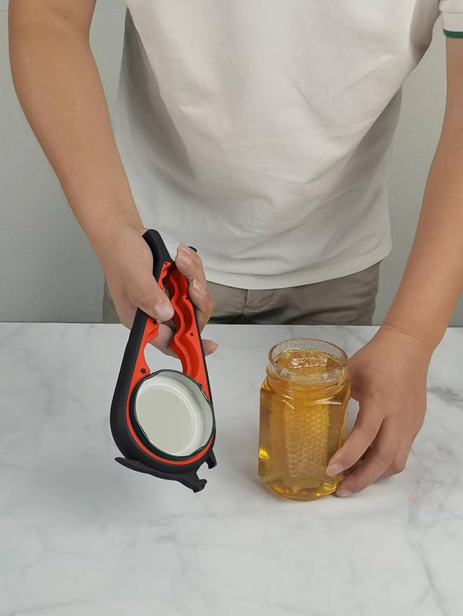 Otstar Jar Opener Bottle Opener and Can Opener for Weak hands, Seniors with Arthritis and Anyone with Low Strength, Mutil Jar Opener Get Lids Off Easily (Black and Red)