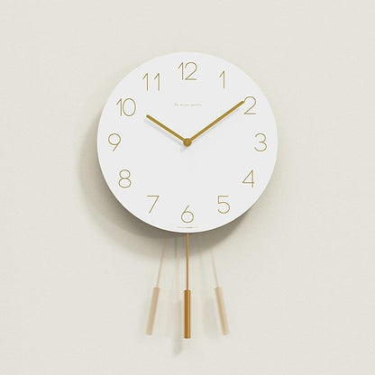 mooas Flatwood Wall Clock Pendulum White,12" Wood Wall Clock Non-Ticking Sweep Movement Decorative Clock Battery Operated Clock for Home Living Room Kitchen Bedroom Office School