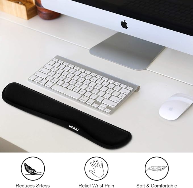 VECUU Keyboard Wrist Rest, Pad with Ergonomic Raised Memory Foam for Easy Typing & Pain Relief, Anti-Slip Wrist Support Suit for Computer, Laptop, Office, PC Gaming (Black)