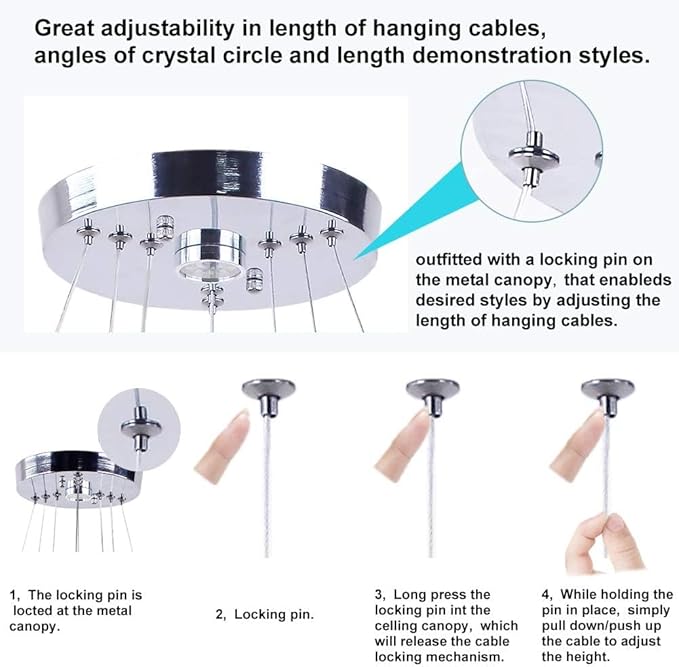 Modern LED Crystal Chandeliers 3 Ring Round Pendant Lighting Fixtures DIY Stainless Steel Ceiling Lamp Hanging Lights for Living Room Dining Room Bedroom Kitchen (Warm Light)