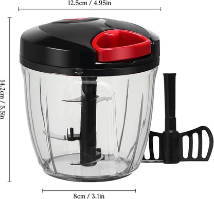 Cambom Manual Food Chopper Vegetable Cutter, Hand String Vegetable Chopper Onions Cutter for Vegetable Fruits Nuts BPA Free Food Safe Material, 900ml Black