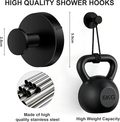 Herda Shower Hooks for Inside Shower, Reusable Stainless Steel Heavy Duty Suction Cup Hooks for Windows, Glass Door, Mirror, Tile, Waterproof Drill-Free Towel Hooks, Holds Up to 15 Lbs - 4 Pack, Black