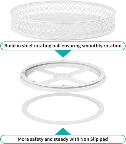Ovicar Lazy Susan Turntable Organizer - 13 inch Rotating Spice Rack Metal Lazy Susan for Cabinet Pantry Kitchen Countertop Dining Table Cupboard Bathroom Vanity Refrigerator White
