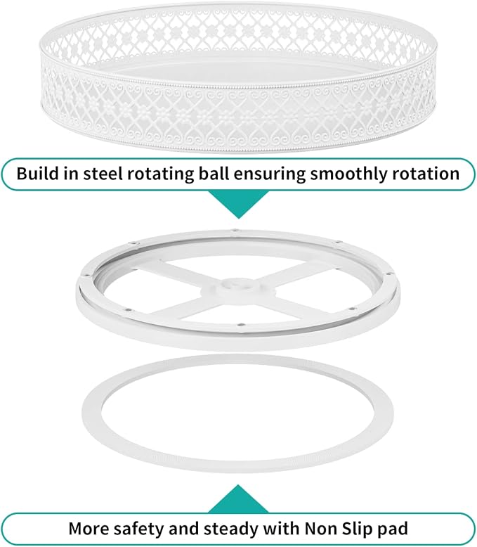 Ovicar Lazy Susan Organizer Turntable - 11 inch Rotating Spice Rack Metal Lazy Susan for Cabinet Pantry Kitchen Countertop Dining Table Cupboard Bathroom Refrigerator Vanity (11 inch White)