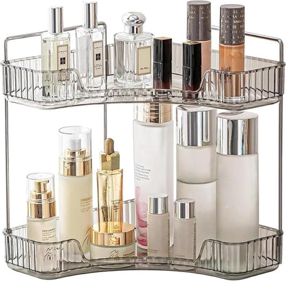 Grey Bathroom Counter Shelf - 2 Tier Vanity Organizer for Skincare, Makeup, Toiletries, Lotions & Perfumes