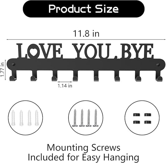 Key Holder for Wall - 'Love You Bye' Key Hooks,Key Holder Wall Mount Self Adhesive, Key Rack Wall Mount for Wall No Drill for Living Room, Kitchen, Bathroom, Garage (Black, 8Hooks)