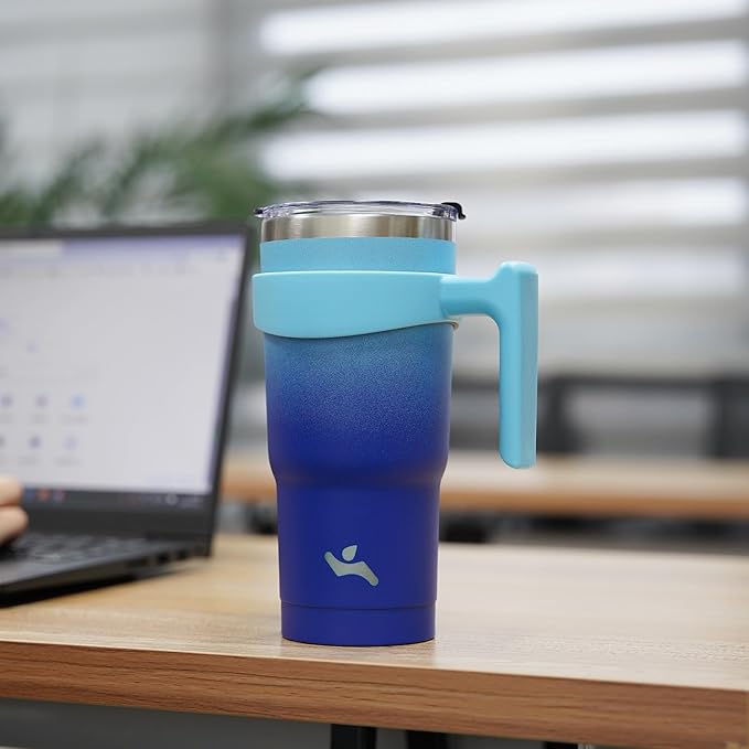 20 oz Tumbler with Handle and 2 Straw 2 Lid, Insulated Water Bottle Stainless Steel Vacuum Cup Reusable Travel Mug,Sky