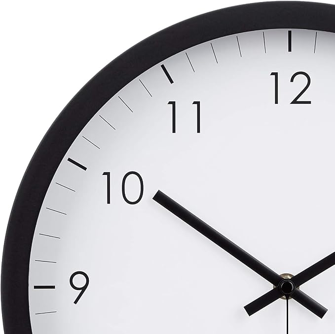 Amazon Basics Classic 12" Round Wall Clock, Easy to Read, Silent Non Ticking, Battery Operated, Black