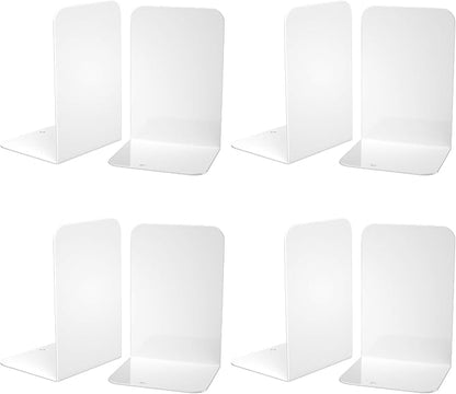 VFINE Bookends 4 Pairs, White Metal Book Ends, Bookends for Shelves, Book Stopper for Heavy Books, Book Dividers for Home Office