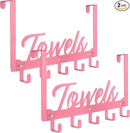 Azmoncy 2 Pack Over The Door Hooks, Towel Rack for Bathroom, Over Door Hanger with 10 Coat Hooks for Bedroom Bathroom, Pink