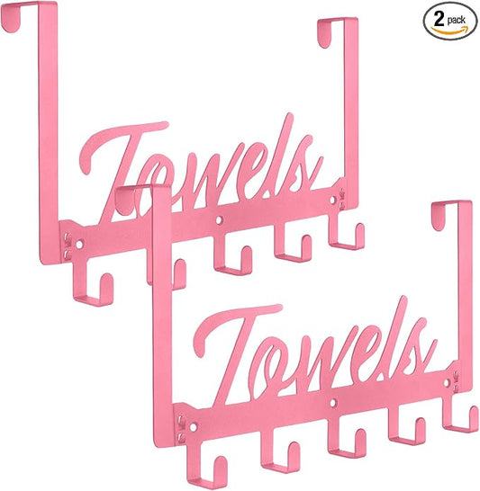 Azmoncy 2 Pack Over The Door Hooks, Towel Rack for Bathroom, Over Door Hanger with 10 Coat Hooks for Bedroom Bathroom, Pink