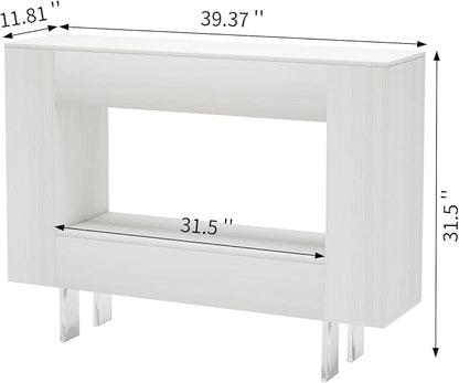 Narrow Console Table with Hidden Side Storage Cabinets, Adjustable Shelves, Modern Entryway Sofa Table for Behind The Couch, Living Room, Hallway, White