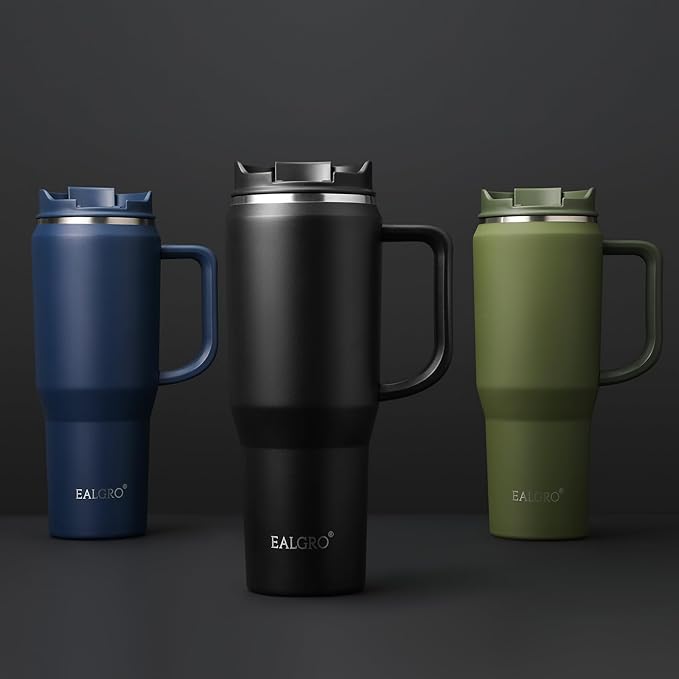 EALGRO 40 oz Tumbler with Handle, Insulated Tumblers with Lid and Straw, Large Metal Sports Water Bottle Jug, Thermal Stainless Steel Travel Coffee Mug Cup, Blush