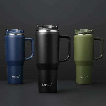 EALGRO 40 oz Tumbler with Handle, Insulated Tumblers with Lid and Straw, Large Metal Sports Water Bottle Jug, Thermal Stainless Steel Travel Coffee Mug Cup, Blush