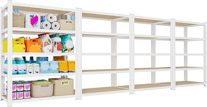 PrimeZone 24" W x 16" D x 59" H Closet Storage Shelves - 5 Tier White Metal Connector Shelving Unit, Adjustable Heavy Duty Garage Shelves, Utility Rack Organizer Shelf for Kitchen Pantry Closet, 4 PCS