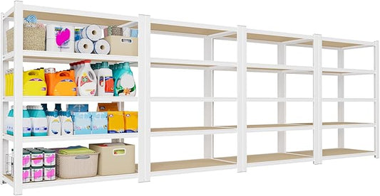 PrimeZone 24" W x 16" D x 59" H Closet Storage Shelves - 5 Tier White Metal Connector Shelving Unit, Adjustable Heavy Duty Garage Shelves, Utility Rack Organizer Shelf for Kitchen Pantry Closet, 4 PCS