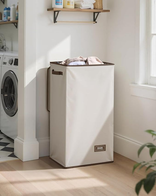 SOLEDI Clothes Hamper with Lid - 100L XL - Large Laundry Basket with Removable Bag, Collapsible Laundry Baskets, Convenient Storage - Hampers for Laundry for Bedroom, Bathroom, Closet, Dorm, Off-White