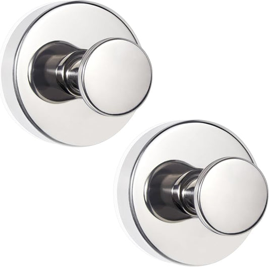 ZESLMG Suction Cup Hooks for Shower, Chrome Wreath Hangers for Front Door Glass Window Bathroom Kitchen Wall, Removable Towel Holder Bath Robe Loofah Coat Hooks No Damage for Hanging, 2 Pack