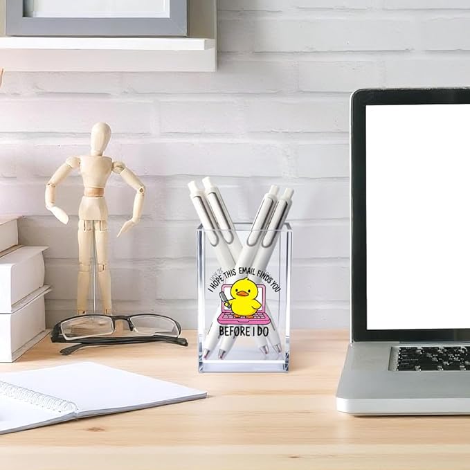 I Hope This Email Finds You Before I Do Acrylic Cosmetic Pencil Pen Holder Cup, Funny Duck Knife Desk Organizer for Home Office Decor, Sarcastic Work Gifts for Women Men Duck Lovers Coworkers