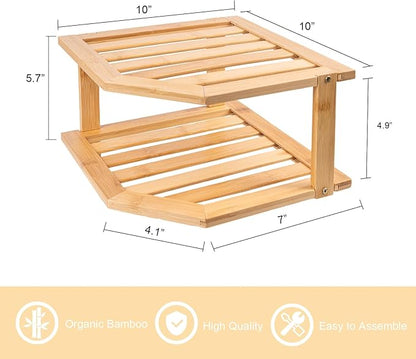 VERTORGAN Bamboo Corner Shelf,2 Tier Plate Organizer for Cabinet and Countertop,Pantry Dish and Spice Rack for Kitchen