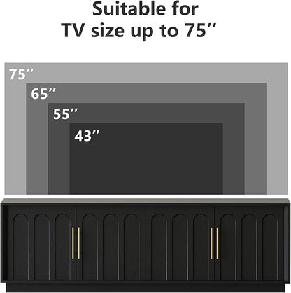 FORTUNETEC TV Stand for 75 Inch TV, 67" Entertainment Center with Arched Design, Minimalist Media Console with Adjustable Shelves, Modern TV Stand for Living Room Bedroom, Black