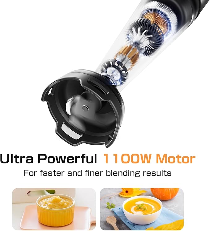 Turelar Immersion Blender Handheld 1100W - 3 in 1 Hand Blenders Set with Trigger Speed Control Emulsion Stick with Whisk and Milk Frother, Emulsifier for Kitchen for Soup, Smoothie, Puree