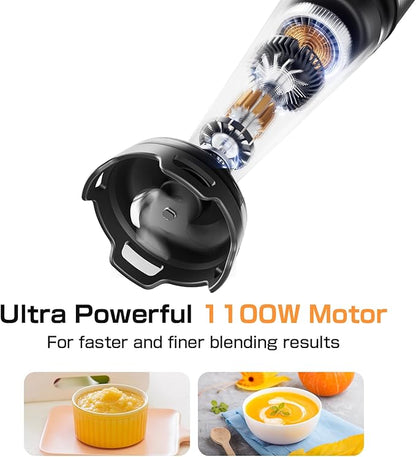 Turelar Immersion Blender Handheld 1100W - 3 in 1 Hand Blenders Set with Trigger Speed Control Emulsion Stick with Whisk and Milk Frother, Emulsifier for Kitchen for Soup, Smoothie, Puree