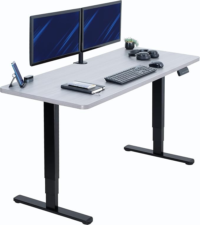 VIVO Electric 60 x 24 in Dual Motor Sit Stand Desk, Memory Height Adjustment, 2B Series, Dark Gray Top Black Frame, DESK-KIT-2B6G