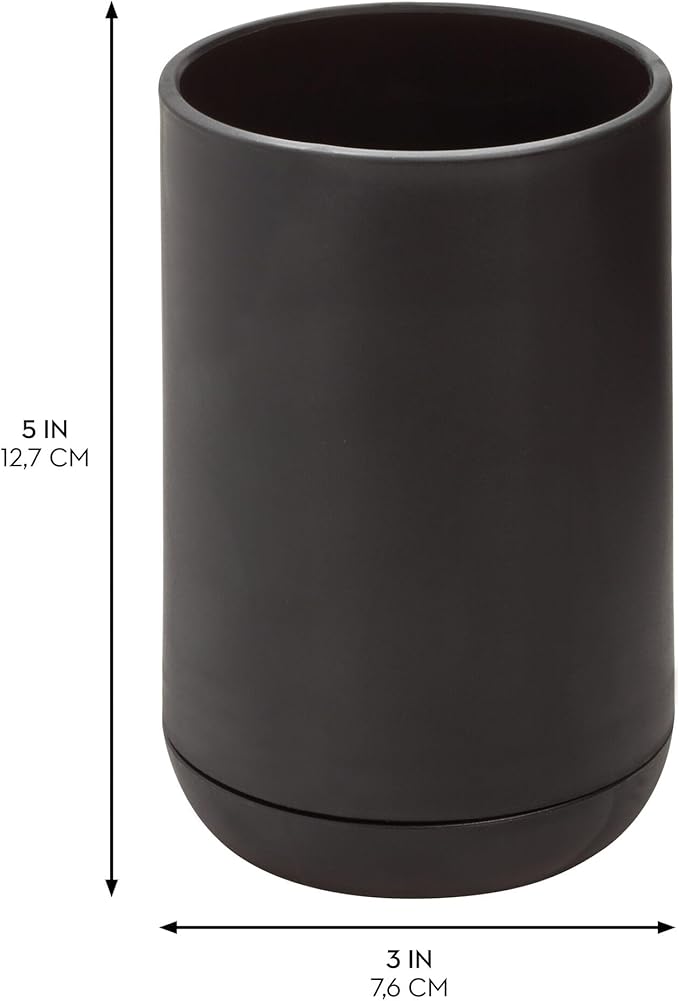 iDesign Toothbrush Holder for Normal Toothbrushes,Spin Brushes,and Toothpaste,The Cade Collection - 3" x 3" x 4. 5",Matte Black,(Pack of 12)