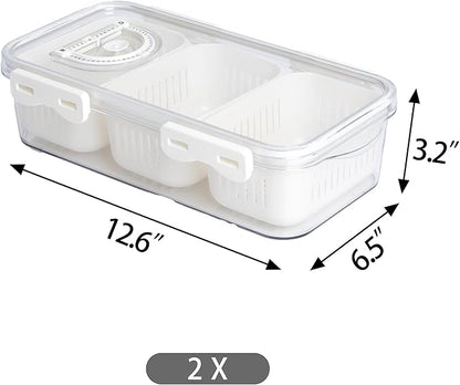 Eanpet 2Pack Divided Snackle Box Charcuterie Container Poratble Bacon Container for Refrigerator 3 Compartment Serving Veggie Tray with Lid Portable Travel Fruit Caddy for Cheese,Candy,Ham,Salad