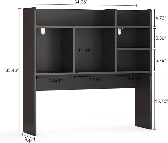 Desk Hutch with 6 Shelves, Desktop Bookshelf Organizer & Hutch Top for Desk, Over Desk Storage Shelf for Office, Home, Dorm | Space-Saving Design (Black)