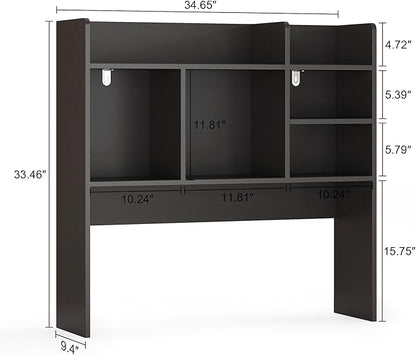 Desk Hutch with 6 Shelves, Desktop Bookshelf Organizer & Hutch Top for Desk, Over Desk Storage Shelf for Office, Home, Dorm | Space-Saving Design (Black)