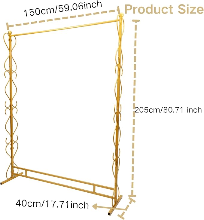 81"Tall Gold Clothing Rack for Hanging Long Dresses Clothes, Garment Racks Wedding Dress Display Stand Shoes Bags Clothes Scarf Organizer Freestanding Garment Rack for Retail Studio Wedding Dress