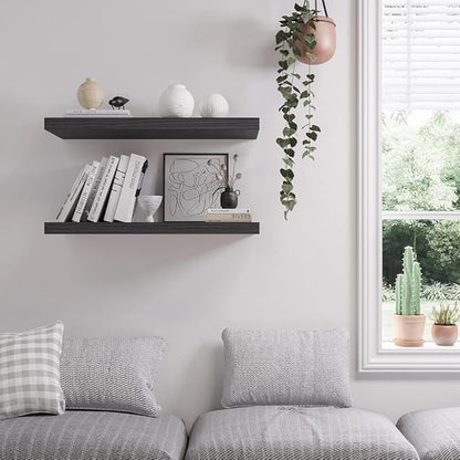 JPND Floating Shelf, Set of 2 Wall Shelf, 36 in W x 12.75 in D x 2 in H Wooden Floating Wall Shelf with Invisible Brackets for Living Room/Bedroom/Bathroom/Kitchen Storage and Decor, Black Wood