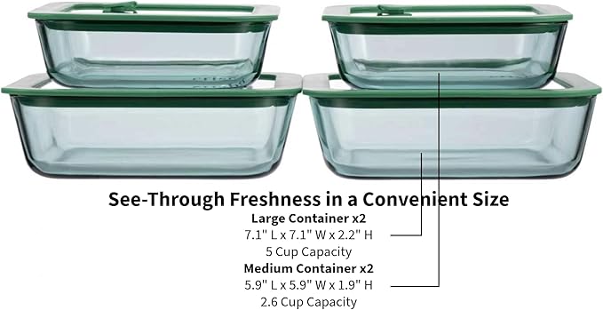Crispa Teal Glass Food Storage Containers [8-Piece Set] Premium Silicone Lids, 100% Plastic-Free Non-Toxic Meal Prep Containers - (4) 40oz & 20oz Glass Tupperware - Leakproof, Freezer/Oven Safe