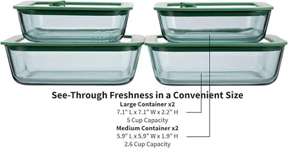 Crispa Teal Glass Food Storage Containers [8-Piece Set] Premium Silicone Lids, 100% Plastic-Free Non-Toxic Meal Prep Containers - (4) 40oz & 20oz Glass Tupperware - Leakproof, Freezer/Oven Safe
