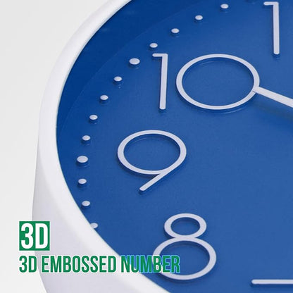 Wall Clock Non-Ticking Silent Modern Simple Style Round Decor Clock Stereoscopic Dial Quartz Wall Clocks for Home/Office/School/Living Room/Bedroom/Kitchen (Dark Blue, 12inch)