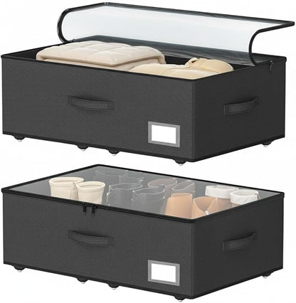 EE-RoomWorld Underbed Storage With Wheels, No Assemble Required 12 inches Height Under bed Storage Bins,Large Capacity Rolling Shoe Storage Containers，Dorm clothes Storage