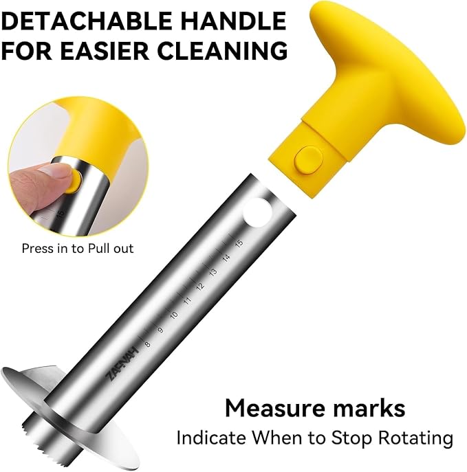 Pineapple Corer & Slicer Tool - Stainless Steel Pineapple Peeler, Easy Core Remover, Eye Removal Tool, Pelador De Pia (Yellow with Measure Marks)