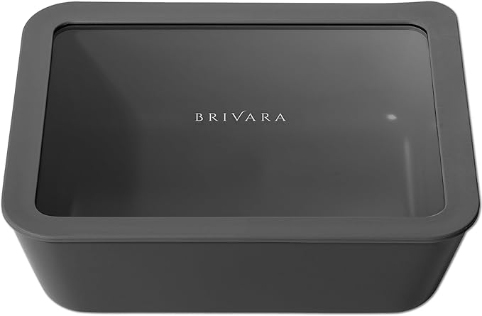 BRIVARA HOME Ceramic Coated Glass Food Storage Container | No PTFE, PFOA, PFAS, and BPA | Reusable Non Toxic Meal Prep Container with Glass Lid | Easy To Store | 11 Cup Rectangle [Onyx]